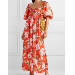 MARA HOFFMAN violet floral puff sleeve maxi dress vacation beach tropical size L